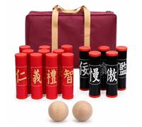 MFMEXUL Outdoor Game Equipment Team Game Set Activity Kit Play Gear With Interactive Team Building And Strategy Training, 15 Pillars + 2 Wooden Balls (with storage bag)