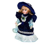 MFMEXUL Porcelain Doll with Fancy Hat, Collectible Ceramic Figurine, Vintage Decorative Doll with Careful Details, Suitable As A Decorative Gift, Blue, 20cm