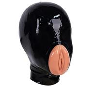 MFMYEE Bondage Latex mask, BDSM mask fetish head cover latex cosplay sex toy (black) (S)