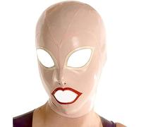MFMYEE Bondage Latex Mask, BDSM Mask Fetish Headband Latex Cosplay Zipper at Back, Open Eyes Mouth Face Cover (Pink)，XL