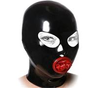 MFMYEE Latex mask,Attached red Penis Cover for Mouth, SM Role-Playing Bondage mask and Halloween Headdress (Back Zipper). (XL)