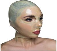 MFMYEE Transparent Latex Hood, Exposing Eyes and Mouth, SM Bondage Role-Playing mask, Party Halloween mask, with Zipper (S)