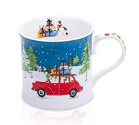 MFoffice 16 oz Christmas Car Coffee Mug, Festive New Bone China Mug with A Red Beetle in Snowy Winter Scene, Holiday Gift for Car Lovers, Kids & Family, Designed in England by Harvest Green Studio