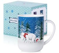 MFoffice Christmas Polar Bear Mug - 20 oz Large Ceramic Coffee Mug with Polar Bears in a Snowy Winter Forest, Cozy Christmas Gift for Women & Men, Designed in England by Harvest Green Studio
