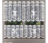 MforStyle Kitchen net curtain WHITE COFFEE - Window Decoration - READY TO HANG - HEMMED EDGES - MANY SIZES (selected curtain: 6 Metre Width, DROP: 20" (50cm) - WHITE)