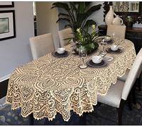 MforStyle Lace Large Tablecloth Traditional table cloth Oval OR Round White OR Beige Premium Quality (290cm x 140cm (114" x 55") Oval, Beige)