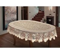MforStyle Oval Tablecloth Heavy Lace Cream Golden Beige Large Premium Quality 55"x95" (140x241cm)