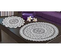 MforStyle PAIR of Doilie Doily Table Place Mat Lace - White or Brown or Antique Gold - Round - Medium or Large - (WHITE LARGE 23" (60cm))