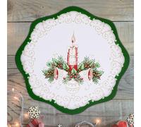 MforStyle SET OF 2 Christmas Placemats Christmas Doilies Diameter 12" (30cm) Traditional Festive pattern Mats Fabric Candle Jingle Bells Red Gold Green Xmas table cover linen