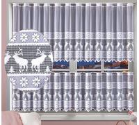 MforStyle White CAFE Net Curtain CHRISTMAS REINDEER SNOWFLAKE - READY TO HANG - HEMMED SIDES - Winter Window decor - MANY SIZES - (selected curtain, 5 Metres Width, DROP: 20" (50cm)