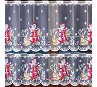 MforStyle White CAFÉ Net Curtain CHRISTMAS SANTA REINDEER SNOWFLAKE Xmas decor - READY TO HANG - HEMMED SIDES - Winter Window decor - MANY SIZES - (selected curtain, 4 Metres Width, DROP: 27.5" (70cm)