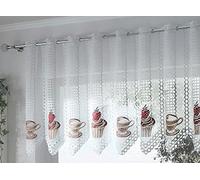 MforStyle White Café Net Curtain Coffee Cupcake - Kitchen Bathroom curtain - READY TO HANG - WIDTH Sold by the metres Cut to width (28"(70cm) Drop)