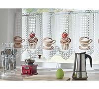 MforStyle White Café Net Curtain Coffee Cupcake - Kitchen Bathroom curtain - READY TO HANG - WIDTH Sold by the metres. Cut to width (20"(50cm) Drop)