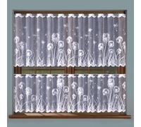 MforStyle White CAFE Net Curtain floral design DANDELIONS - Kitchen Bathroom curtain - HEMMED Sides - MANY SIZES - (selected curtain: 8 Metres Width, DROP: 28" (70cm)