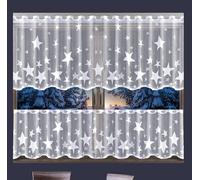 MforStyle White CAFE Net Curtain STARS - READY TO HANG - HEMMED EDGES - Window decor - MANY SIZES - (selected curtain: 2 Metres Width, DROP: 24" (60cm)