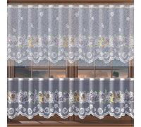 MforStyle White Kitchen Cafe Net Curtain Floral Pansies. READY TO HANG - HEMMED EDGES - WIDTH Sold by metres Drop 20" (50cm)