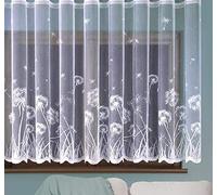 MforStyle White Net Curtain floral design DANDELIONS - READY TO HANG - HEMMED SIDES - Slot Top - WIDTH sold by the metres - DROP: 48" (122cm)