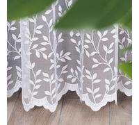 MforStyle White Net Curtain Floral design Leaves - READY TO HANG - HEMMED SIDES - SLOT TOP - MANY SIZES - (selected curtain: 1 Metre Width, DROP: 56" (142cm)