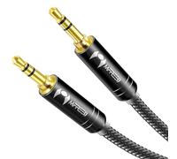 mfreeo 3.5mm Nylon Braided Aux Cable 3.3ft / 1m, Male to Male Audio Cord with Gold-Plated Plugs for Headphones, Car, Home Stereos, Speaker, iPhone, iPad, iPod & More - (Black)
