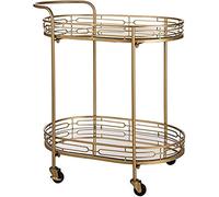 MFRELMNZG Bar Serving Cart for Hotel Business Restaurant, Serving Trolley Kitchen Trolley Catering Trolley Bar Cart Oval Gold Bar Trolleys On Wheels Deluxe Metal Mirror Glass Top 2 Tier Trolley