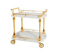 MFRELMNZG Hotel Rolling Cart,2 Tier Metall Copper Rolling Cart,Shelf Serving Cart With Swivel Casters,Utility Cart For Hotel, Restaurant, Living Room 90 * 50 * 88Cm