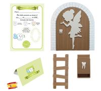 MFS MYFUTURSHOP Myfuturshop® Tooth Fairy Magic Door + Tooth Box + Ladder + 4 Clean Tooth Certificates Original Gift for Boys and Girls (Light Brown)