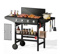 MFSTUDIO 3-in-1 Stove and Griddle Combo Gas Grill BBQ Barbecue 4-Burner Propane Grills 52,000 BTU High Output for Outdoor Patio Barbecue and Meals