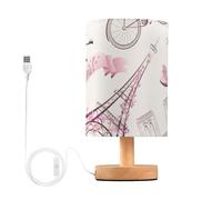 MFTJYO Bedside Table Lamp Paris Eiffel Tower Pink Table Lamp for Bedroom Nightstand Lamp with USB Port LED Desk Lamp Shade Living Room Dorm Office