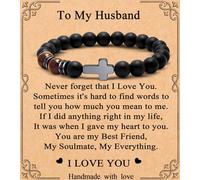 MFTRADING Cross Bracelet for Men Christian Gifts for Son Grandson Brother Husband Dad Man Godfather Religious Baptism Jewelry Birthday Retirement Gifts Beaded Bracelet, 7.5inches, Nature Stone, no