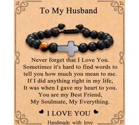 MFTRADING Cross Bracelet for Men Christian Gifts for Son Grandson Brother Husband Dad Man Godfather Religious Baptism Jewelry Birthday Retirement Gifts Beaded Bracelet, 7.5inches, Nature Stone, no