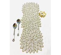 Mfu-Made for You Beautiful Pearl Cream Gold Beaded Table Runner Craftsmanship, Pack of 1 (13 x 36 Inches) - Multi-Flower Colorful Festival Table Runner for Thanksgiving & Occasional Decoration