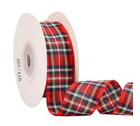 MFUOE 10 Yards Christmas Tartan Ribbon Red Plaid Ribbon Double Sided Satin Ribbon for Christmas DIY Crafts Gift Wrapping Xmas Wreaths Home Decorations,3.8cm Wide