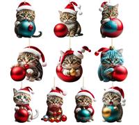 MFUOE 10Pieces Cat Christmas Ornament Acrylic Cartoon Hanging Decorations Xmas Tree Cat Pendant Home Decoration for Xmas Party Accessories