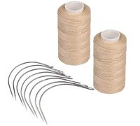 MFUOE 18 Pieces Hair Extension Weave Set with Hair Extension Thread and C-Curve Type Needles for Weaving Sew Decoration Hair Extension Hair Weaving（Beige