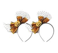MFUOE 2Pieces Halloween Pumpkin Headband Cute Spiderweb Bow Shaped Hair Band Scary Masquerade Headwear Prop for Adult House Party Best Gift