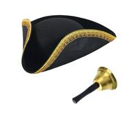 MFUOE 2Pieces Town Crier Fancy Dress Accessory Set Pirate Captain Tricorn Hat and Gold Bell Halloween Town Crier Costume Suit