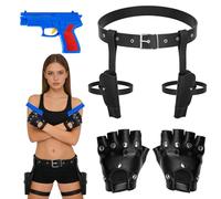 MFUOE 4pcs Halloween Thigh Holsters Costume Drop Leg Holster,Gloves，2Pistols Halloween Costume Accessory Set for Police, Military and Video Games, Halloween Costume Party