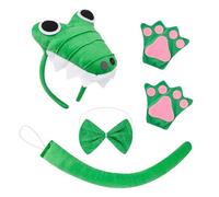MFUOE 4Pieces Cute Crocodile Headband Bowtie Tail Gloves Green Masquerade Set Children Animal Supplies for Halloween Carnival Party Cosplay Pretend Play