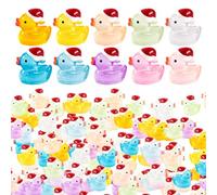 MFUOE 50Pieces Christmas Tiny Ducks Glow in The Dark Animal Mini Resin Figurine Luminous Ornament Christmas Hat Duck Figures for DIY Craft Aquarium Landscape Garden Potted Plants Decor