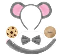 MFUOE 5PCS Mouse Costume Accessories Set Mouse Ears Headband Bow Tie Tail and 2 Cookie Brooches Rat Mice Costume Set Halloween Costume Accessories for Party Dress Up