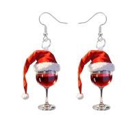 MFUOE Christmas Wine Glass Earrings Acrylic Hat Red Wine Glass Earrings Drinks Lover Jewellery for Xmas Gift Party Clothing Accessories