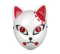 MFUOE Demon Cat Mask Japanese Style Anime Cat Slayer Mask White Red Special Hand Painted Halloween Props for Carnival Cosplay Halloween Easter