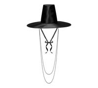MFUOE Korean Gat Hat Demon Hunter Costume Black Top Hat Traditional Ming Dynasty Performance Hat Korean Traditional Hat Wide Brim Cosplay Cap Vintage Black Mesh Hat with Beaded Neck Strap