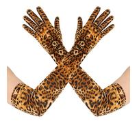 MFUOE Long Leopard Gloves Spandex Elbow Length Stretch Gloves Above Elbow Cosplay Costume Gloves Stretchy Satin Leopard Printed Gloves for Party Opera Dinner Wedding