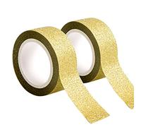 MFUOE Matory 2 Pieces Golden Glitter Washi Tape Glitter Washi Adhesive Tape Decorative Craft Self Adhesive Masking Tape Sticky Glitter Trim for DIY Crafts Edging Trimming (Golden)