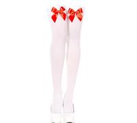 MFUOE Opaque Hold-Ups White with Red Bows High Hold-Ups Stockings Fashion Thigh High Stockings for Halloween Party Wear Women Fancy Dress