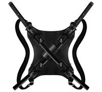 MFUOE Sword Carry Case Adjustable Black Leather Double Sword Holder Back Scabbard Strap Harness Ninja Samurai Cosplay Prop Halloween Costume Accessory for Party Performance