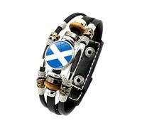 MFUPR Mens Wrist Bracelets Leather Wristbands for Men,Flag Leather Bracelet,Casual European Cup Bangle,Black Multi-Layer Braided Leather Bracelet,Adjustable Punk Bracelet(Scotland)