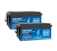 MFUZOP 2PCS 12V 300Ah LiFePO4 Lithium Battery with 200A BMS, 3840Wh Lithium Iron Phosphate Battery, up to 15000+ Cycles, Support in Series/Parallel, for RVs, Boats, Trolling Motor, Solar Panel System