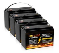 MFUZOP 4PCS 12V 100Ah LiFePO4 Lithium Battery with 100A BMS, 1280Wh Lithium Iron Phosphate Battery, 8000-15000 Deep Cycle Battery, Support in Series/Parallel, for RVs, Boats, Solar Panel System